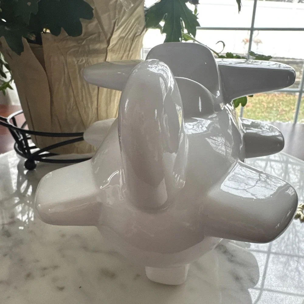 Large White Ceramic Airplane Piggy Bank – Modern Aviation Nursery Decor Gift